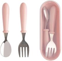 Jogo Talheres Clink Colher Garfo Inox Infantil Kit Com Estojo Bebe Rosa