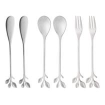 Jogo Talheres Em Aço Inox Leaves Espatula Colher Garfo 6 Pçs