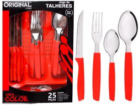 Jogo Talheres Faca Garfo Colher 25 Pçs Jjb Utilidades Verm.