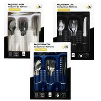 Jogo talheres faqueiro 25pcs aco inox plastico organizador gaveta variados