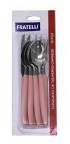 Jogo Talheres Faqueiro Cozinha 12 Peças Colher Faca Garfo Rosa