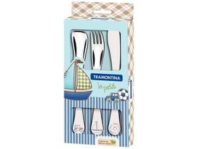 Jogo Talheres Infantis Tramontina Le Petit Inox 3 Peças Desenho Barquinho Barco Garfo Faca e Colher Ergonômicos para Crianças bebê