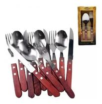 Jogo Talheres Inox 12 Pçs Cabo Madeira Tradicional Churrasco Jogo Talheres Inox 12 Pçs Cabo Madeira Tradicional Churrasco