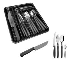 Jogo Talheres Inox 26 Pç C/ Faca E Organizador Preto Caprese