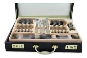 Jogo Talheres Inox 84 Peças Banhando A Ouro 24K
