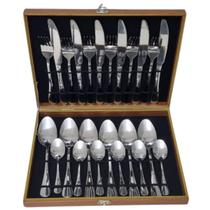 Jogo Talheres Inox Faqueiro Completo Inox Maleta Colher Garfo e Faca 24pçs Mesa Posta Ideal Para Presentear Viagem