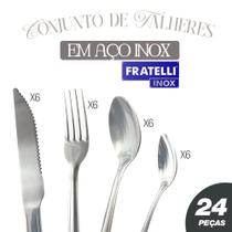 Jogo Talheres Premium Inox 24 Peças Garfo Faca Colheres Clássico