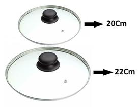 Jogo Tampa de Vidro Para Panela Caçarola Frigideira 20cm e 22cm Vidro Temperado 2 Unidades