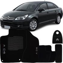 Jogo Tapete Automotivo Carpete + Lixeira Citroen C4 Pallas 2008 à 2013 Soft Logo Bordado Preto 6 Pçs