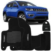 Jogo Tapete Automotivo Carpete + Lixeira Compass 2016 à 2025 Soft Logo Bordado Preto 6 Peças