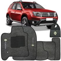 Jogo Tapete Automotivo Carpete + Lixeira Duster 2011 à 2015 Soft Logo Bordado Grafite 6 Peças