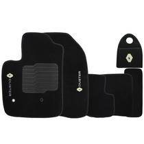 Jogo Tapete Automotivo Carpete + Lixeira Duster 2016 à 2019 Soft Logo Bordado Preto 6 Peças