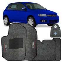 Jogo Tapete Automotivo Carpete + Lixeira Fiat Stilo 2002 à 2011 Soft Logo Bordado Grafite 6 Peças