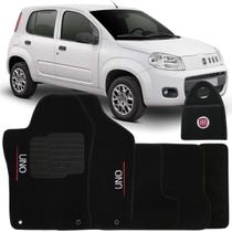 Jogo Tapete Automotivo Carpete + Lixeira Fiat Uno 2011 à 2018 Soft Logo Bordado Preto 6 Peças
