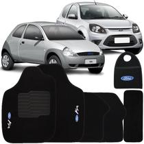 Jogo Tapete Automotivo Carpete + Lixeira Ford Ka 1996 à 2013 Soft Logo Bordado Preto 6 Peças