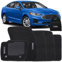 Jogo Tapete Automotivo Carpete + Lixeira Fusion 2013 à 2019 Soft Logo Bordado Preto 6 Peças
