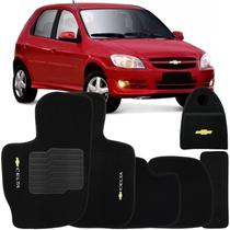 Jogo Tapete Automotivo Carpete + Lixeira Gm Celta 2002 à 2018 Soft Logo Bordado Preto 6 Peças