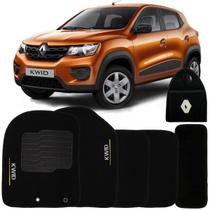 Jogo Tapete Automotivo Carpete + Lixeira Kwid 2017 à 2025 Soft Logo Bordado Preto 6 Peças