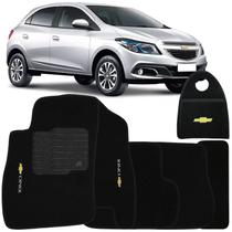 Jogo Tapete Automotivo Carpete + Lixeira Onix 2012 à 2017 Soft Logo Bordado Preto 6 Peças