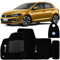 Jogo Tapete Automotivo Carpete + Lixeira Polo 2018 à 2025 Soft Logo Bordado Preto 6 Peças