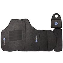 Jogo Tapete Automotivo Carpete + Lixeira Polo Sedan 1997 à 2001 Soft Logo Bordado Grafite 6 Pçs
