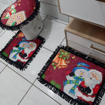 Jogo Tapete Banheiro 3 Pçs Antiderrapante Papai Noel Boneco Jogo Tapete Banheiro 3 Pçs Antiderrapante Papai Noel Boneco