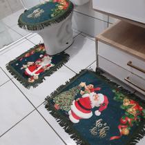 Jogo Tapete Banheiro 3 Pçs Antiderrapante Papai Noel e Ursos Jogo Tapete Banheiro 3 Pçs Antiderrapante Papai Noel e Ursos