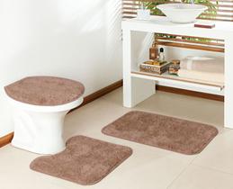 Jogo tapete banheiro 3 peças 100% antiderrapante pelo toque super macio não risca piso classic oasis (nude)