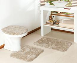 Jogo tapete banheiro 3 peças 100% antiderrapante pelo toque super macio não risca piso classic oasis (perola)