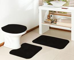 Jogo tapete banheiro 3 peças 100% antiderrapante pelo toque super macio não risca piso classic oasis (preto)