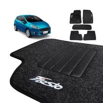 Jogo Tapete Carpete Ford New Fiesta 2014 e 2015 cor preto grafia bordado conjunto com 5 peças