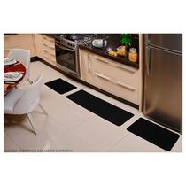 Jogo Tapete Cozinha 3 Peças Relevo Preto