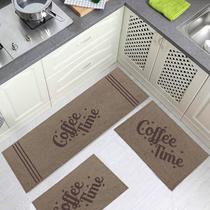 Jogo Tapete Cozinha Bege Algodão Antiderrapante 3 Peças Coffe