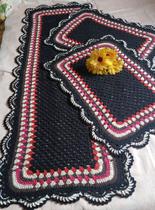 Jogo Tapete Cozinha Em Crochê Retangular 3 Peças