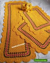 Jogo Tapete Cozinha em crochê Retangular 3 peças