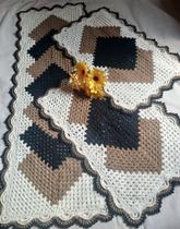 Jogo Tapete Cozinha em crochê Retangular 3 peças