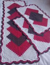 Jogo Tapete Cozinha em crochê Retangular 3 peças