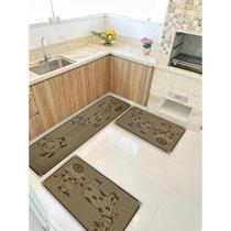 Jogo Tapete Cozinha Kit 3 Peças Sisal Antiderrapante KS-88