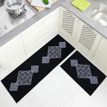 Jogo Tapete Cozinha Preto Algodão Antiderrapante Kit 3 Peças Maze Jogo Tapete Cozinha Preto Algodão Antiderrapante Kit 3 Peças Maze