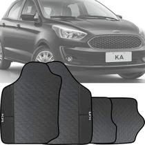 Jogo tapete emborrachado com acabamento em sintético preto espcífico presonalizado com o nome do carro ford ka 15 a 21