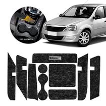 Jogo Tapete Porta Copo Objetos Renault Logan 2014 Preto