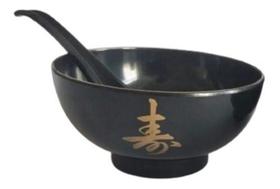 Jogo Tigela Bowl Sopa + Colher Gourmet Oriental Lengue Preto Jogo Tigela Bowl Sopa + Colher Gourmet Oriental Lengue Preto