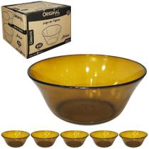 Jogo Tigela Vidro Redonda Oriente Ambar 6 Pecas 650Ml 16,5Cm