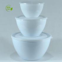 Jogo tigelas com tampa hermética, kit 3 Bowls, BPA free