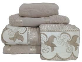 Jogo Toalha Banho Gigante Luxo Nobre 5 Pçs Bordadas Cáqui Jogo Toalha Banho Gigante Luxo Nobre 5 Pçs Bordadas Cáqui
