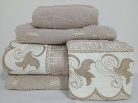 Jogo Toalha Banho Gigante Luxo Nobre 5 Pçs Bordadas Cáqui Jogo Toalha Banho Gigante Luxo Nobre 5 Pçs Bordadas Cáqui