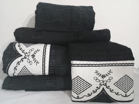 Jogo Toalha Banho Gigante Luxo Nobre 5 Pçs Bordadas Preto