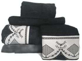 Jogo Toalha Banho Gigante Luxo Nobre 5 Pçs Bordadas Preto