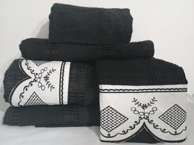 Jogo Toalha Banho Gigante Luxo Nobre 5 Pçs Bordadas Preto