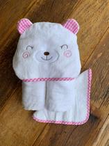 Jogo Toalha Banho Infantil c/capuz - 70% Fibra Bambu Rosa